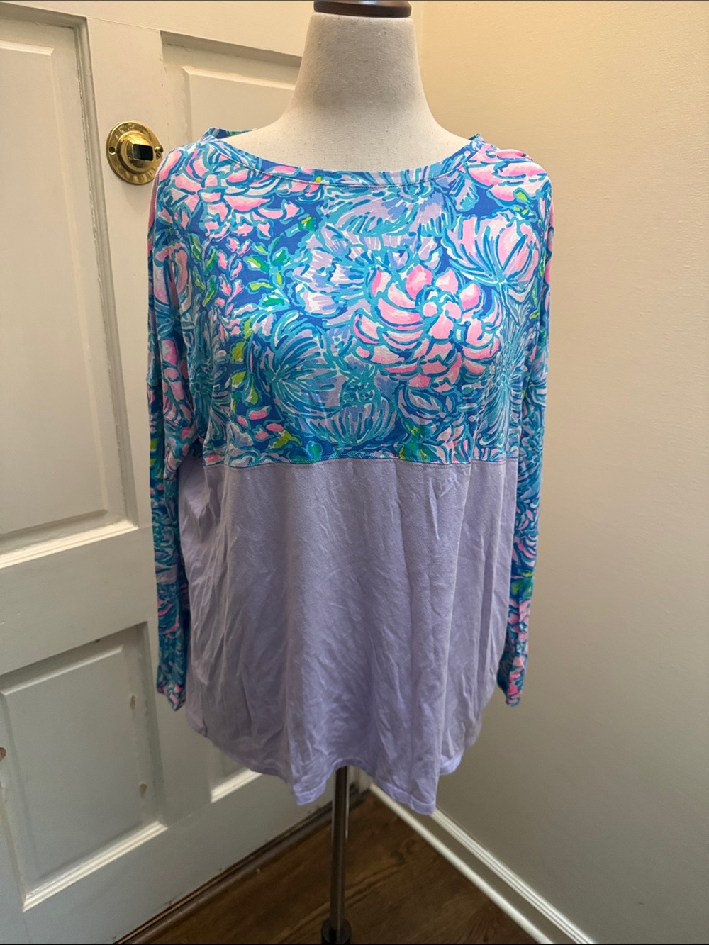 Floral Colorblock Long Sleeve Top - Lavender & Multicolor UPF50 - Picture 2 of 2